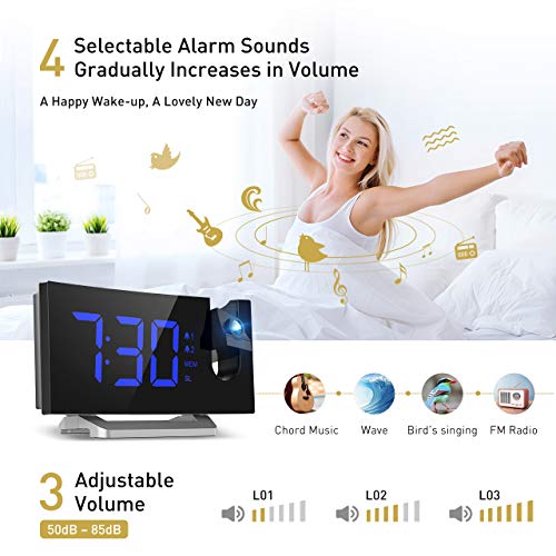 Mpow Projection Alarm Clock, FM Radio Alarm Clock, Digital Clock with USB Phone Charger, 5