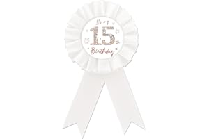 ROSTYAKZ Happy 15th Birthday Tinplate Badge Pin, White Rosette It's My 15th Birthday Button Pin, Rose Gold Fifteen Years Old Birthday Badge Pin for Teen Girls, Diamond Brooch Buttons for Fifteen Birthday Party to Wear