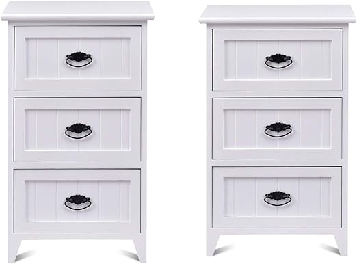 Amazon Com Giantex Nightstand Set Of 2 W 3 Storage Drawers Solid Structure And Stable Frame Wooden Side Bedside End Table White Kitchen Dining