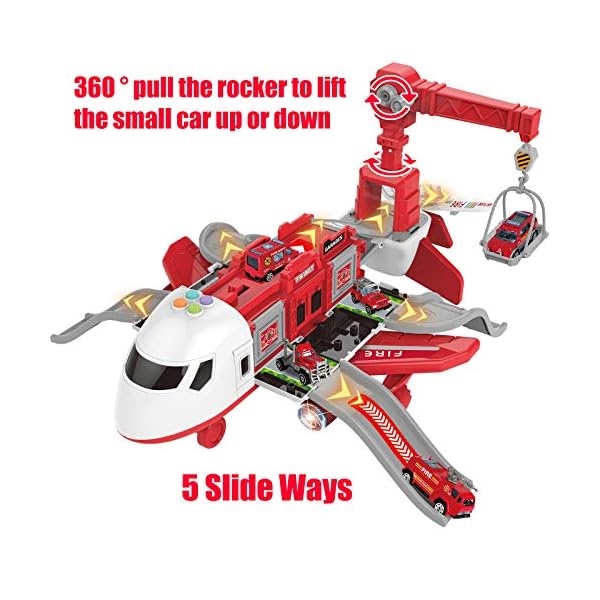 Hiveseen-Transport-Plane-Carrier-Truck-Car-Toy-Set-with-Play-Mat-6-Mini-Alloy-Diecast-Fire-Fighting-Trucks-11-Road-Signs-Music-and-Light-Transport-Cargo-Airplane-for-Kids-3-12-Years-Old Hiveseen Transport Plane, Carrier Truck Car Toy Set with Play Mat, 6 Mini Alloy Diecast Fire Fighting Trucks, 11 Road Signs, Music and Light, Transport Cargo Airplane for Kids 3-12 Years Old