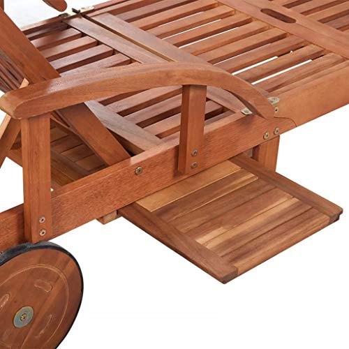 Fesjoy Sun Lounger Set Adjustable Reclining Wooden Double Sunlounger with a Folding Table Garden Deck Chair Table Set Patio Sunbed Beach Chair Pool Sauna Furniture Set - Thumbnail 4