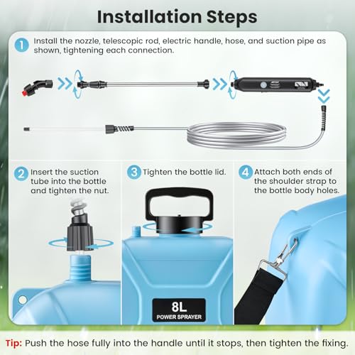 2 Gallon Electric Pump Sprayer in Lawn and Garden, Backpack Weed Sprayer, Battery Powered Garden Sprayer with Retractable Wand and 4 Nozzles, USB Fast Charging