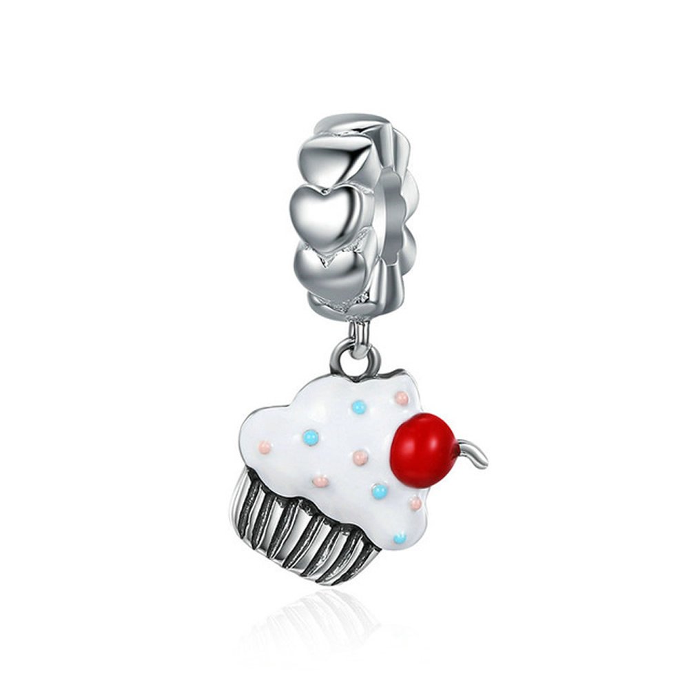 Cupcake Hot Sale 925 Sterling Silver Sweet Cherry Cream Cupcake Pendant Charms fit Women Charm Bracelets Fine Jewelry SCC350