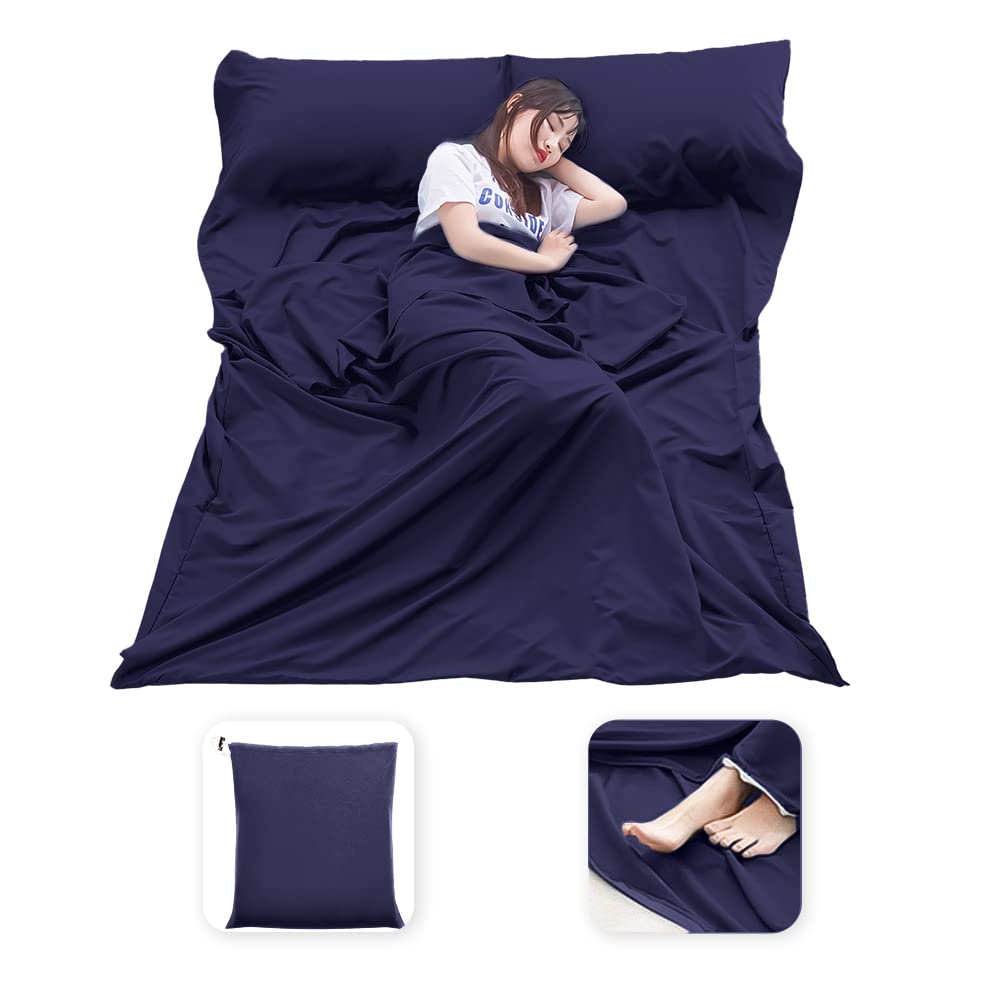 Photo 1 of MongByYa Sleeping Bag Liner Lightweight Compact Sleeping Bag Sack Portable Clean Travel Sheet Camping Sleep Sheet for Backpacking Hotel Hiking (Navy Blue, 82.7" X 63”)
