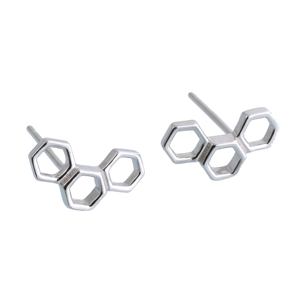 Helen de Lete Simple Geometric Honeycomb 925 Sterling Silver Earrings