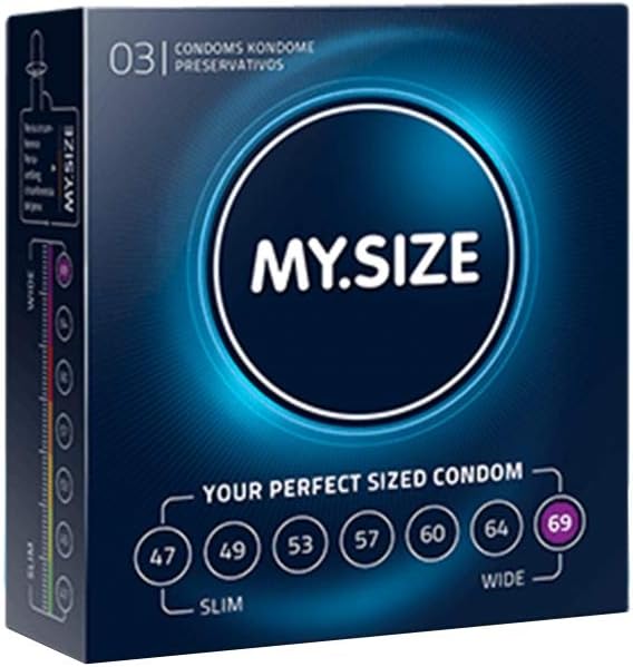 MY.SIZE Lubricated Transparent Condoms, 69 mm, Pack of 3, Blue, 3 count (Pack of 1)