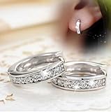 18k Silver Hoop Earrings Swarovski Crystal Heart Stud Women Round Charming
