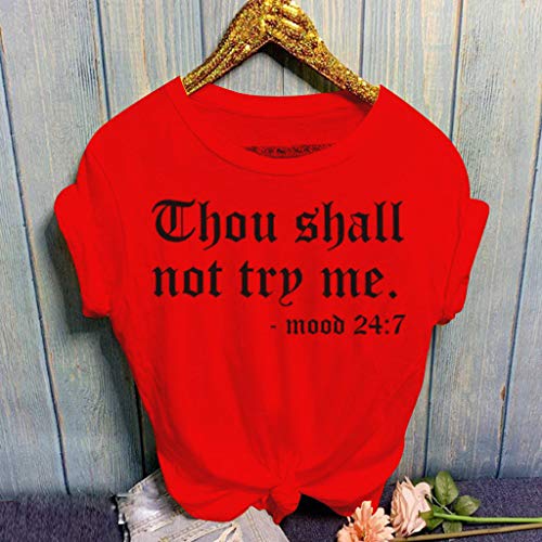 Womens Tops Casual O-Neck Thou Shall NOT Try ME Letter Print Blouses Short Sleeve T-Shirt Tie Front Knot Tees (US:10, Red)