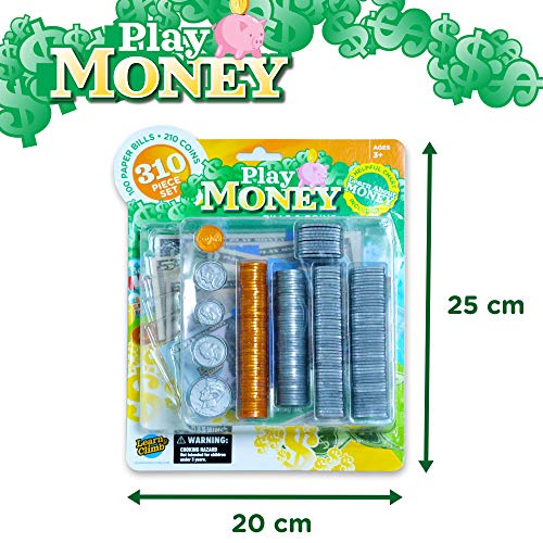 Learn & Climb Play Money Set for Kids - Fake Bills & Coins - 310 Pieces