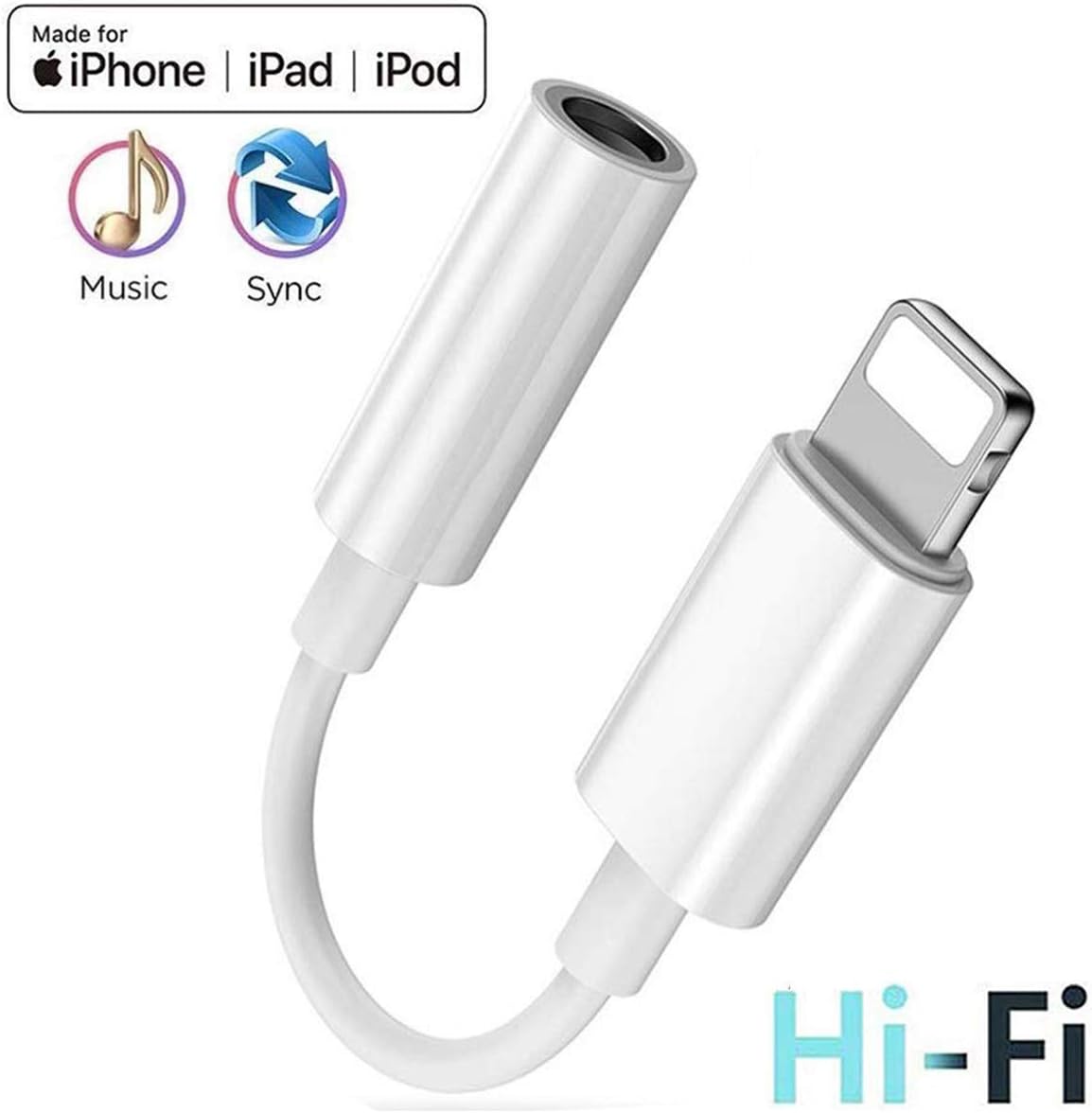 For iPhone to 3.5mm Headphone Jack Adapter, Headphone Adapter Compatible with iPhone X/Xs/Xs Max/XR/7/7Plus /8/8Plus, For iPhone Dongle 3.5mm AUX Audio Jack Earphone Extender Jack Stereo Cable (White)