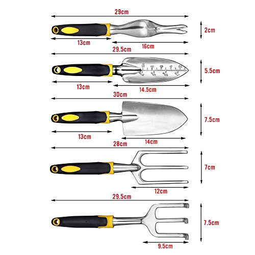 image for NUZAMAS Garden Tools Set of 5 Including Trowel, Transplanter, Cultivat