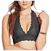 Floral Lace Halter Bra Bralette Bamboo Cotton Sweat Fiber Lining Cute Bustier,Black,Large