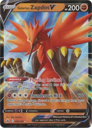 The Pokemon Single Card GALARIAN ZAPDOS V 080/198 Chilling Reign, Multicolored