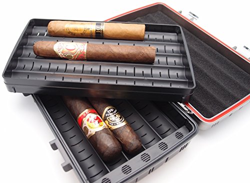Waterproof Cigar Travel Humidor for 10 Cigars - Integrated Hygrometer and Humidifier Included - 2 Trays - Thumbnail 3