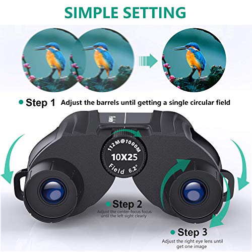 Pankoo 10x25 Compact Binoculars for Adults Kids,Light Weight Small Pocket High Power Binocular for Bird Watching Travel Hiking Wildlife Hunting Concerts,Compact-Binoculars-for-Bird-Watching - Thumbnail 3