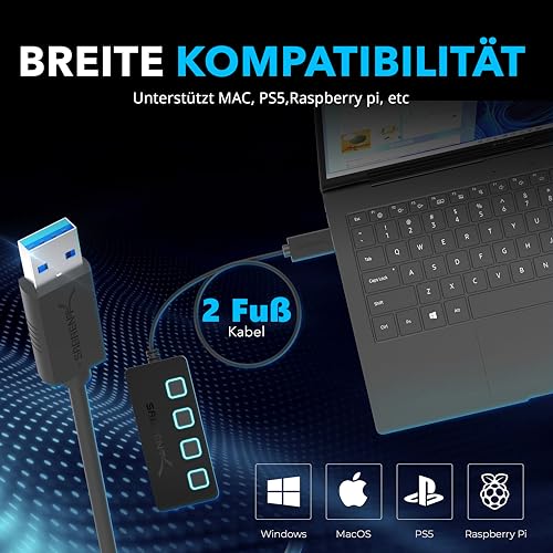Sabrent USB HUB - 4-Port USB 3.0 Hub with Single Power Switch and LEDs (HB-UM43)