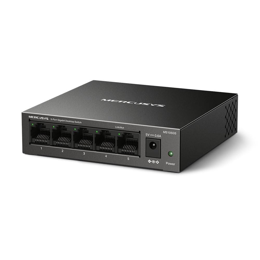 Mercusys MS105GS 5-Ports Gigabit Netzwerk Switch Unmanaged, Plug & Play, Metallgehäuse, Lüfterlos Desktop-Design, Energiesparend 2