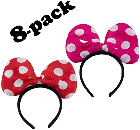 8-pack Minnie Mouse Ears Headband Party Favors and Supplies for Girl Minnie or Mickey Mouse Birthday Party (4 Pink / 4 Red)