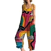 Biacolum Oversized Womens Jumpsuit Novelty Y2k Floral Print Sleeveless Overalls Wide Leg Summer Spaghetti Strap Boho Rompers