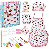 Vanmor Cute Kids Cooking and Baking Sets, 24 Pcs Kids Aprons for Girls Toddler Chef Hat Apron Dress Up Chef Costume, Little Girl Apron Sets Pretend Gifts for 3 4 5 6 7 8 Years Old Girls