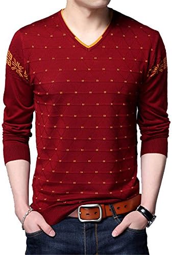 Wool Pullover Men Brand Clothing Casual V-Neck Sweater Men Dot Pattern Long Sleeve Cotton Shirt