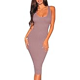 Women's Sexy Bodycon Tank Dresses Sleeveless Ribbed Knit Midi Club Dresses