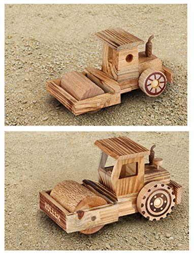 Dedoot Wooden Road Roller Model Decor 2 Pcs Wood Road Roller Construction Steamroller Truck Construction Vehicle Rollers for Gift Home Decor Tabletop Ornament - Thumbnail 5