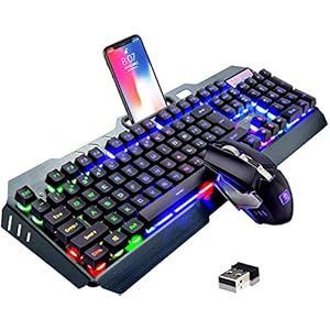 Wireless-Gaming-Keyboard-and-Mouse-Set-24G-Rechargeable-3800mAh-Large-Capacity-Rainbow-LED-Backlit-Mechanical-Feel-Gaming-Keyboard-with-Smart-Sleep2400DPI-7-Colors-Breathing-Backlit-Mouse-Black Wireless Gaming Keyboard and Mouse Set, 2.4G Rechargeable 3800mAh Large Capacity, Rainbow LED Backlit Mechanical Feel…