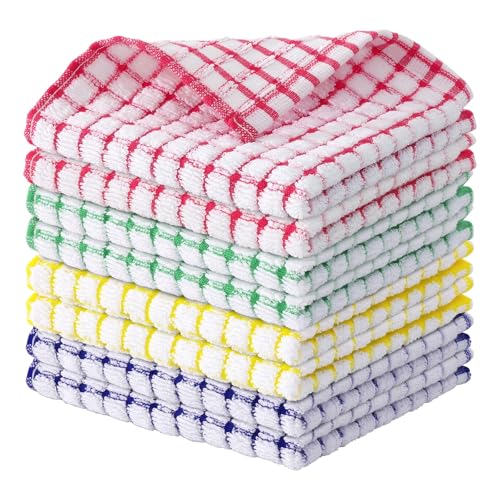 CENXI 8pcs Dish Cloths, for Kitchen Cotton Cleaning Clothes for Household, 12 x 12 Inches Cleaning Towels Wash Cloths, Dishcloth, Reuseable, Quick Drying, Super Absorbent For Cooking Multi Color