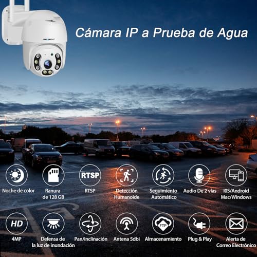 GENBOLT 2.5K Outdoor WiFi Surveillance Camera, Home CCTV Camera with PTZ Automatic Tracking IP Detection Human External Security Camera Color Night Vision, Siren Aactive Alarm