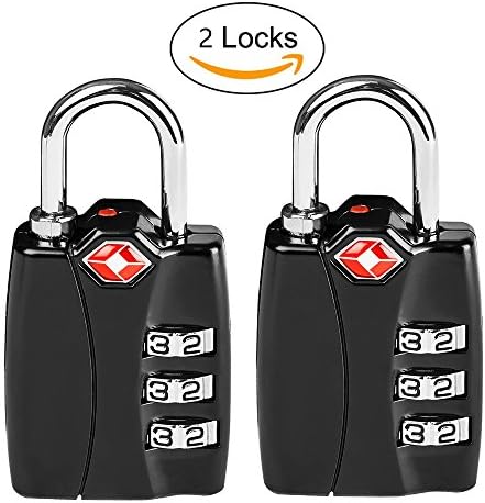 TSA Approved Luggage Locks With Open Alert Travel Security 3 Digit Combination Password Locksfor Suitcases (Black2)