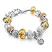 Long Way® Silver Plated Snake Chain Glass Crystal Beads Heart Charm Bracelet for Women (Yellow)