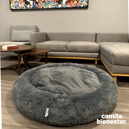 Camita Bienestar | Cama Antiestrés para Perros 4 en 1, Funda Lavable y Removible, Memory Foam Ortopédico, Felpa Ultrasuave con Base Anti Derrapante, 110cm-Gris