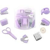 8 Pack Mini Office Supply Kits Mini School Supplies &ndash; Includes Mini Stapler, Scissors, Staple Remover, Puncher, Pencil Sharpener, Tape Dispenser (Purple)
