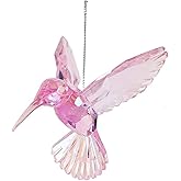 BRBASAP Hummingbird Ornament Acrylic Shiny Iridescent Hanging Bird Figurines for Tree Decor Crystal Glass-Like Charm Pink Hummingbirds Figurines Ideal for Home Party Decorations and Suncatchers