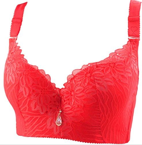 Large Size Thin Section Bra Gather Deep V Sexy Adjustable Comfortable DE Cup Lace Edge Receive Furu Fat MM Bra ( Color : Red , Size : 115DE/50DE )