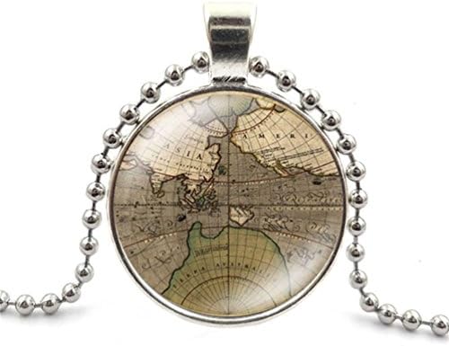 SunShine Day Silver Necklace,Women/Mens Chain Necklace with Pendant Globe Earth World Map Art Round Dome Deasign Chain Necklace Set
