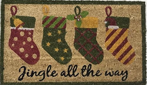 Jingle All The Way Christmas Holiday Decor Doormat Coir Fiber with Anti-Slip PVC Backing, 17"x 29"
