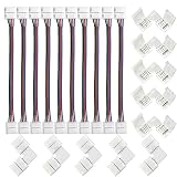FSJEE 10mm 5050 RGB LED Strip Light Connectors Kits with 10PCS L Shape 4 Pin Right Angle Corner Solderless Connector and 10PCS Solderless Wire 4 Pin 10mm Wide Strip to Strip Jumper