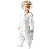 Tealbee Dreamsie: Toddler Sleep Sack with Long Sleeves and Footies 3T 4T - 0.8 TOG Baby Wearable Blanket for Walkers - Rayon made from Bamboo, Organic Cotton - Croissant