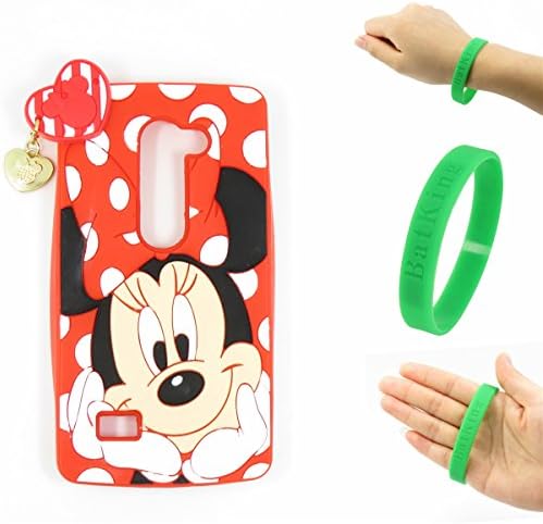LG Risio Case,LG Risio Minnie Silicone Case,Bat King Pink 3D Cute Cartoon Animal Mouse Minnie Soft Silicone Back Case Cover for LG Risio 4G LTE(Cricket Wireless)(Red Pendant Minnie)