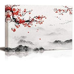 Canvas Wall Art Plum Blosssom Flowers Painting Artwork for Home Prints Framed - 12x18 inches