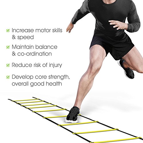YAHEY Agility Ladder,Adjustable Training Speed Ladder 12 Rungs with 9 Huge BONUS-6 Sports Cones+Reaction Ball+Cooling Towel with Carabiner+Carring Bag,Speed Training Equipment for Many Sports