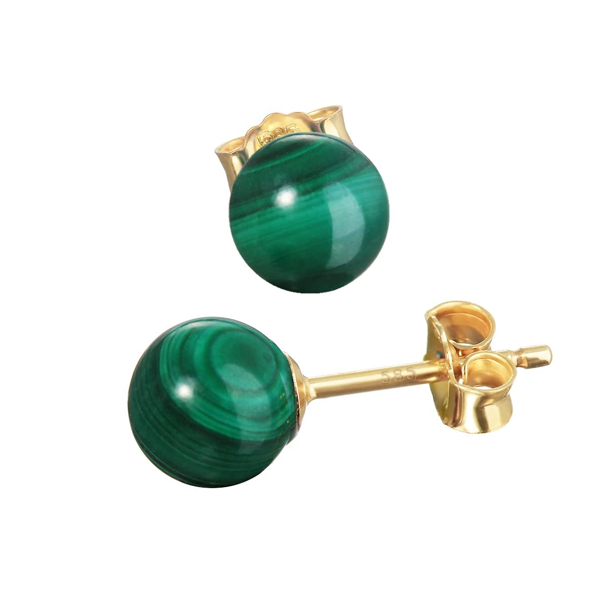 NKlaus pair genuine malachite ball stud earrings 6mm yellow gold gold earrings 7947