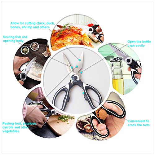 Kitchen Shears, Ultra Sharp Premium Heavy Duty Shears for Kitchen with Stainless Steel Blade and Multi Purpose Scissors for Chicken, Poultry, Fish, Meat, Vegetables, Herbs and BBQ by MAUYAR