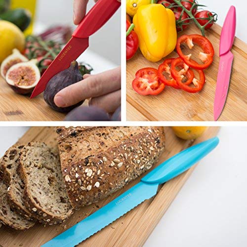 Stainless Steel Kitchen Knife Set - 13 Piece - BONUS Sharpener - 6 Knives - Chef, Bread, Carving, Paring, Utility and Santoku Knife - Cutlery Sets - Multicolor by Lucentee - Thumbnail 3