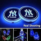 2pcs LED New York Yankees Logo Cup Holder Lights, 7 Colors Changing USB Charging Mat Luminescent Cup Pad, LED Interior Atmosphere Lamp
