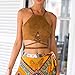 AutumnFall Women Strappy Crop Tank Tops Bustier Cutout Padded Bra Cami (S, Brown)