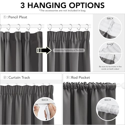 Deconovo Grey Blackout Curtains Thermal Super Soft Pencil Pleat Curtains Bedroom 46 x 54 Drop Inch Light Grey 2 Panels