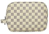 Rita Messi Luxury Checkered Make Up Bag Leather Cosmetic Toiletry Travel Bag (Tiffany)